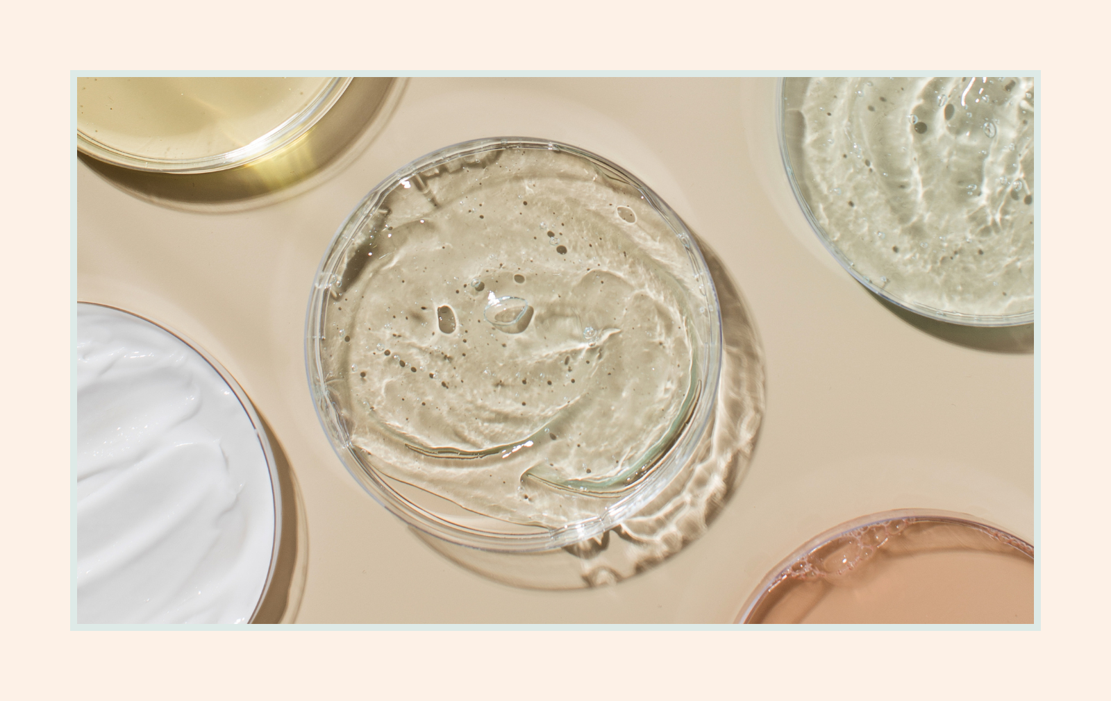 collection of petri dishes filled with translucent gels and serums